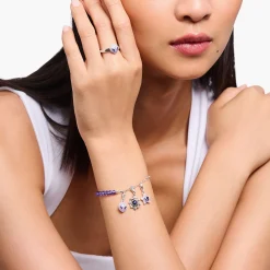 Women THOMAS SABO Charm Bracelets|Charm Bracelets-Charm bracelet with violet imitation amethyst beads silver