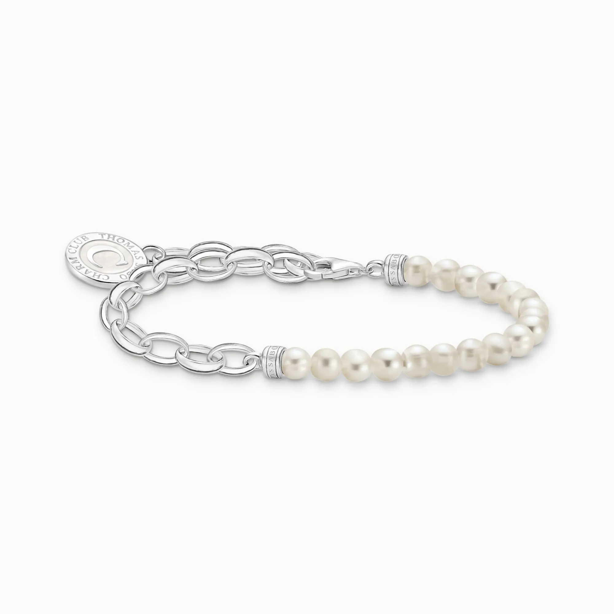 Women THOMAS SABO Charm Bracelets|Charm Bracelets-Charm bracelet with white pearls and disc silver
