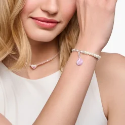 Women THOMAS SABO Charm Bracelets|Charm Bracelets-Charm bracelet with white pearls and disc silver