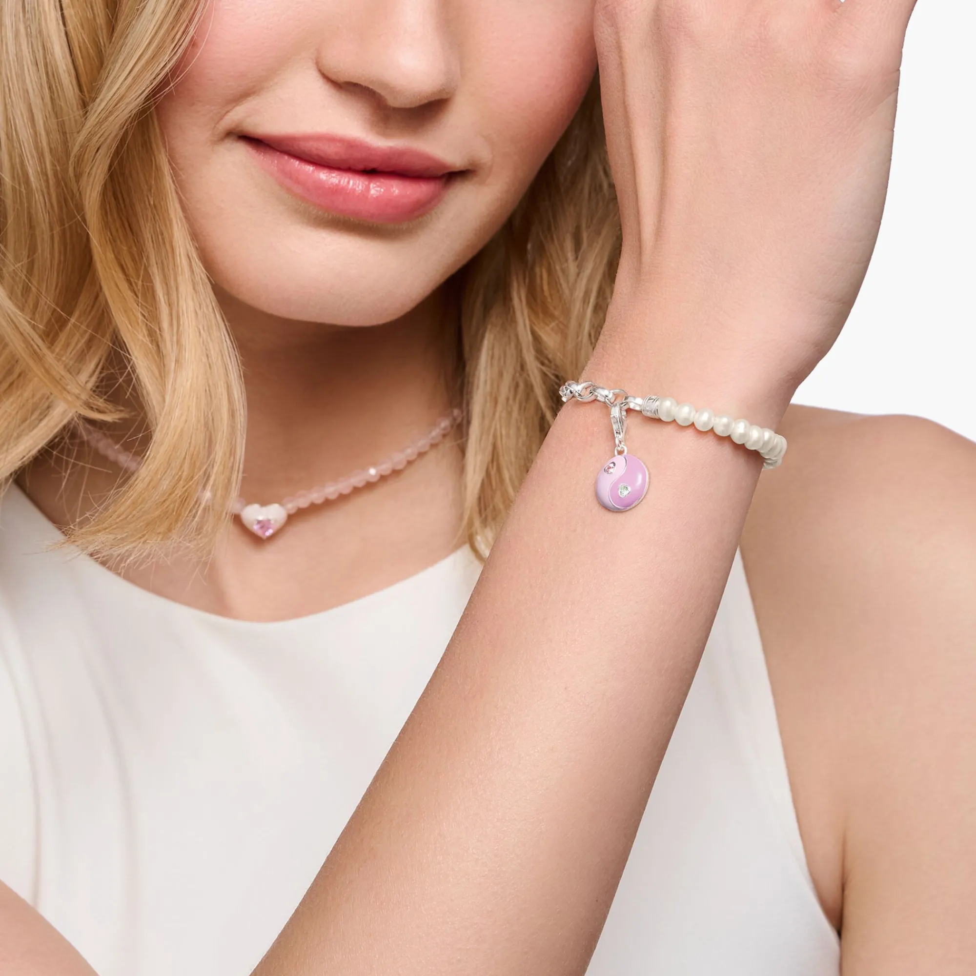 Women THOMAS SABO Charm Bracelets|Charm Bracelets-Charm bracelet with white pearls and disc silver