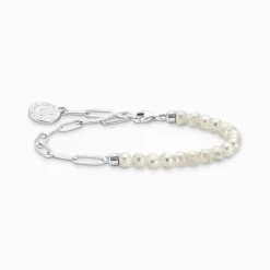 Women THOMAS SABO Charm Bracelets|Charm Bracelets-Charm bracelet with white pearls and Coin silver
