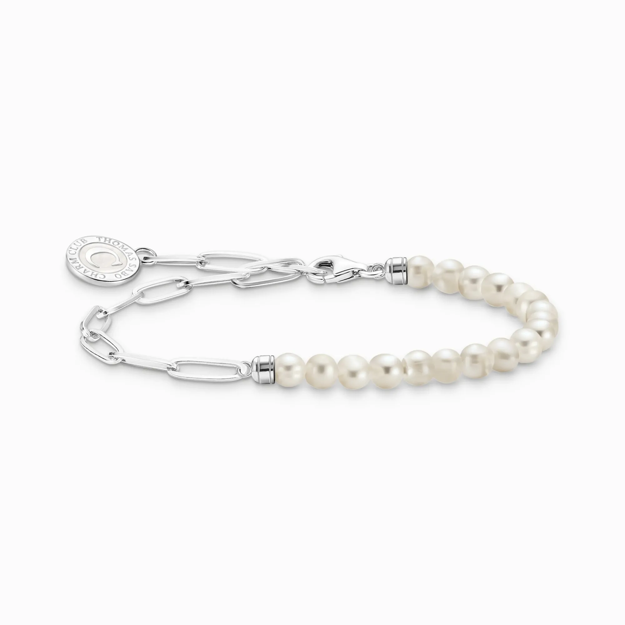 Women THOMAS SABO Charm Bracelets|Charm Bracelets-Charm bracelet with white pearls and Coin silver
