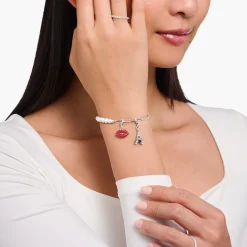 Women THOMAS SABO Charm Bracelets|Charm Bracelets-Charm bracelet with white pearls and Coin silver