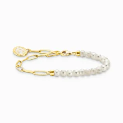 Women THOMAS SABO Charm Bracelets|Charm Bracelets-Charm bracelet with white pearls and disc gold plated