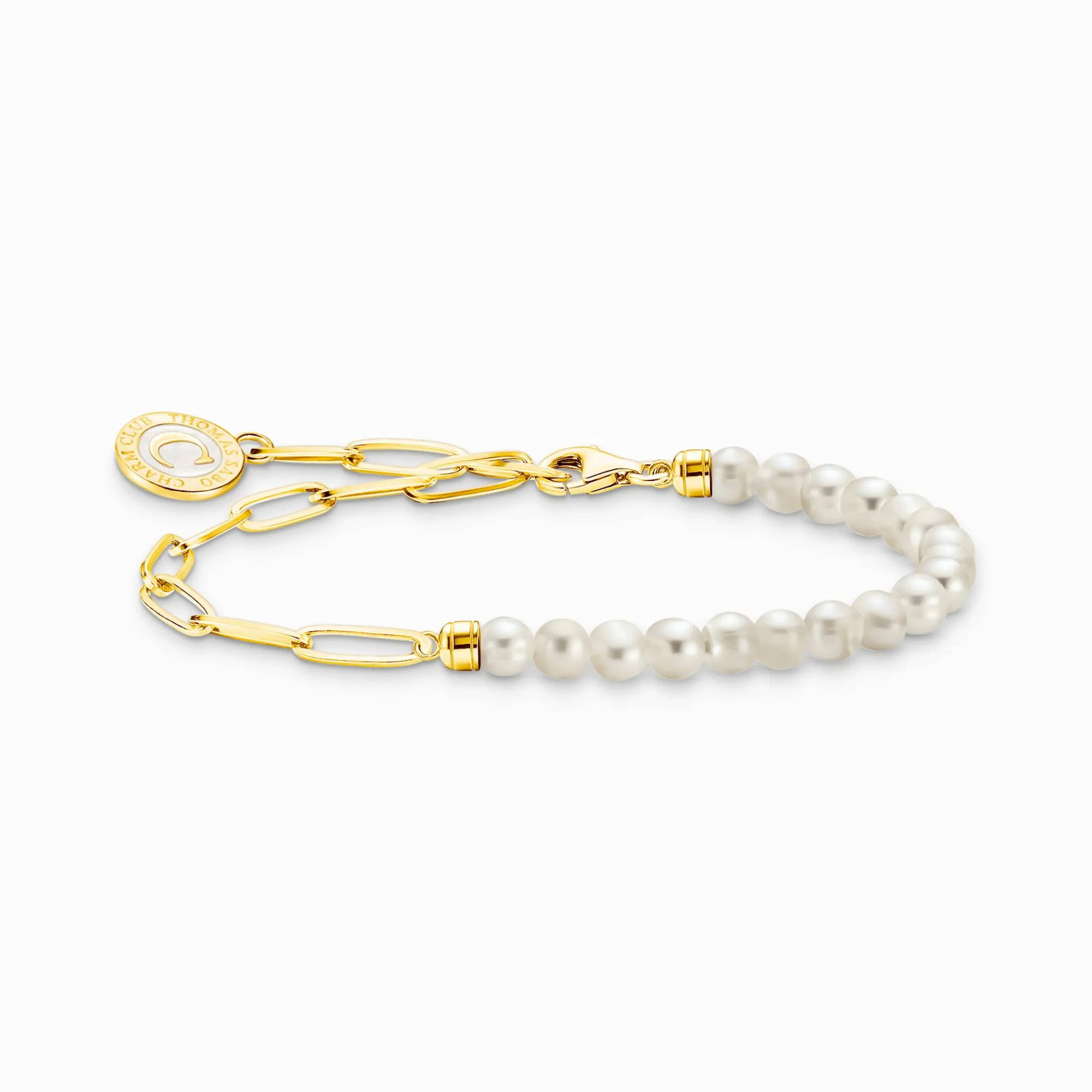Women THOMAS SABO Charm Bracelets|Charm Bracelets-Charm bracelet with white pearls and disc gold plated