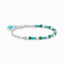 Women THOMAS SABO Charm Bracelets|Charm Bracelets-Charm bracelet with white pearls, malachite and disc silver