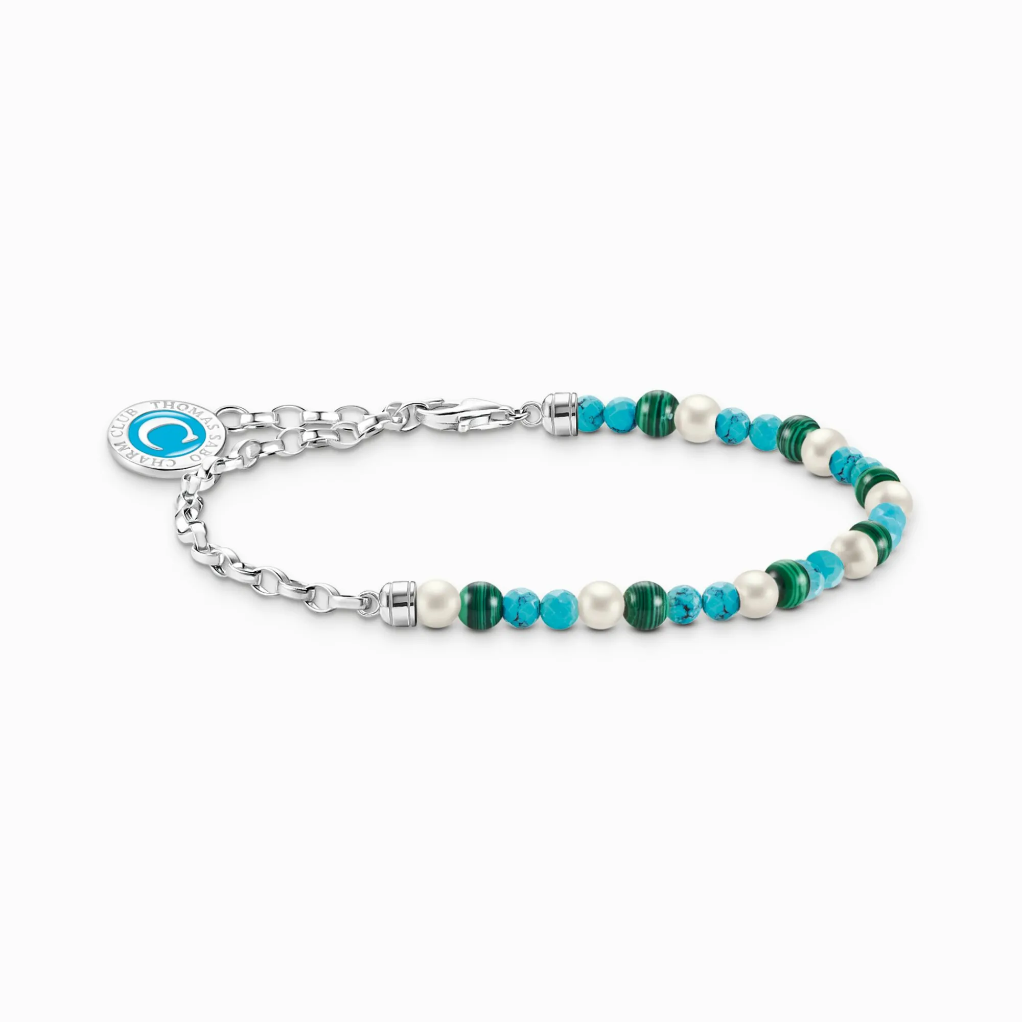 Women THOMAS SABO Charm Bracelets|Charm Bracelets-Charm bracelet with white pearls, malachite and disc silver