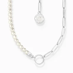 Women THOMAS SABO Charm Necklaces|Charm Necklaces-Charm necklace with white pearls and Coin silver