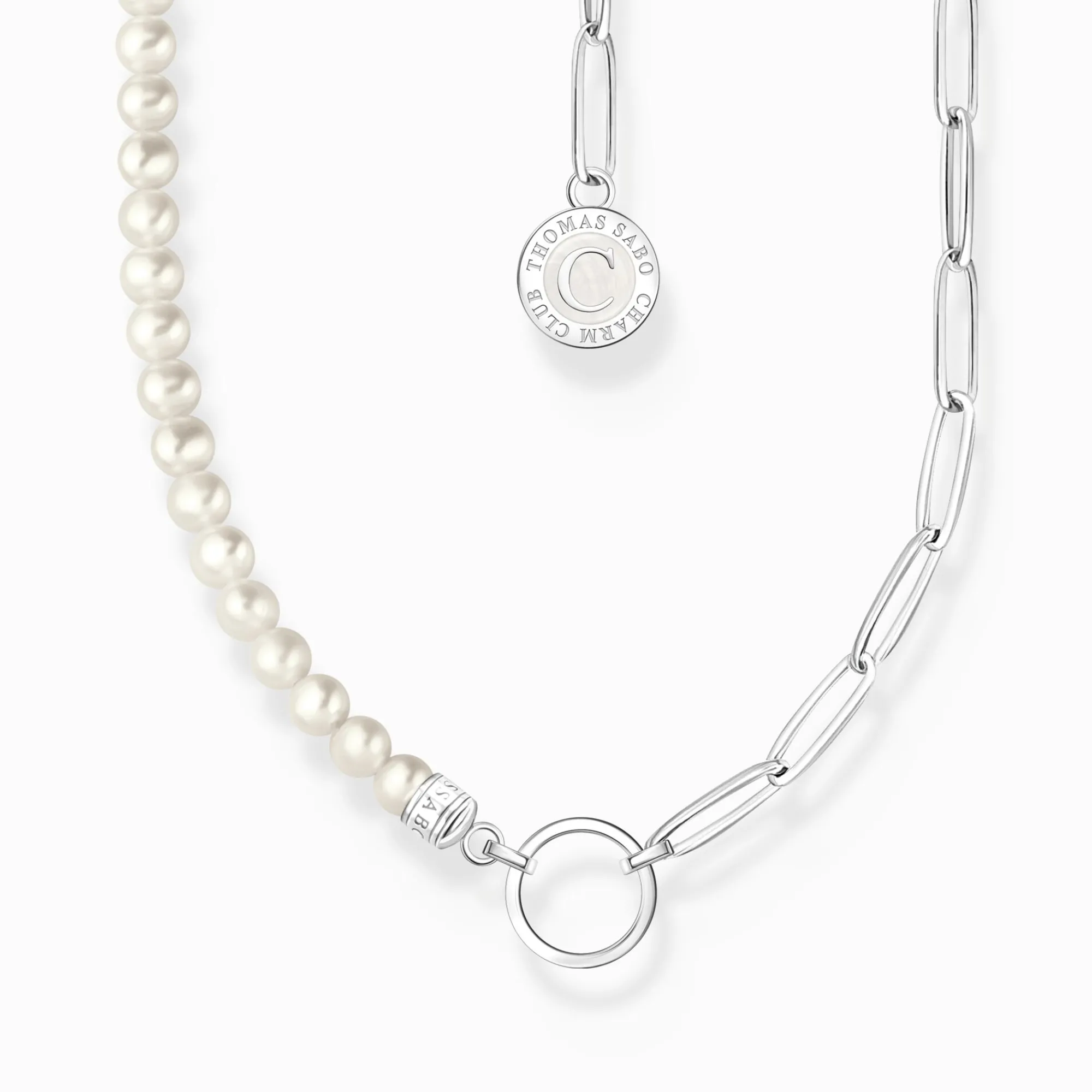 Women THOMAS SABO Charm Necklaces|Charm Necklaces-Charm necklace with white pearls and Coin silver