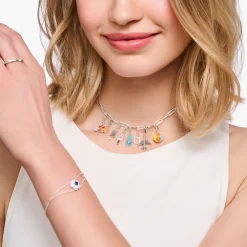 Women THOMAS SABO Charm Necklaces|Charm Necklaces-Charm necklace with white disc silver