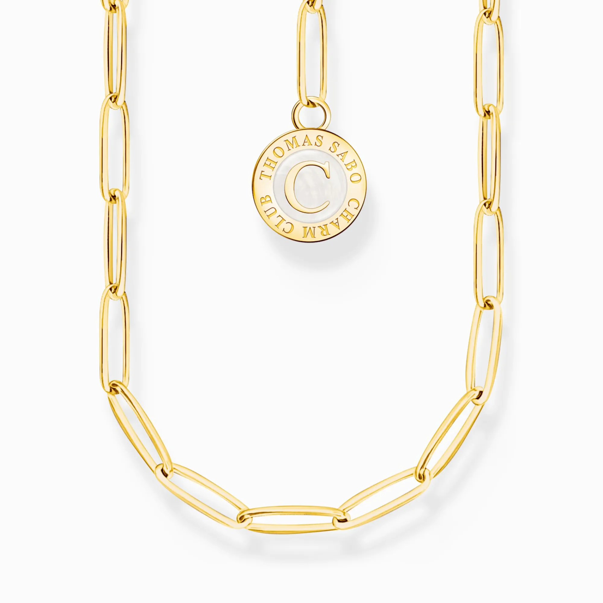 Women THOMAS SABO Charm Necklaces|Charm Necklaces-Charm necklace with white disc gold plated