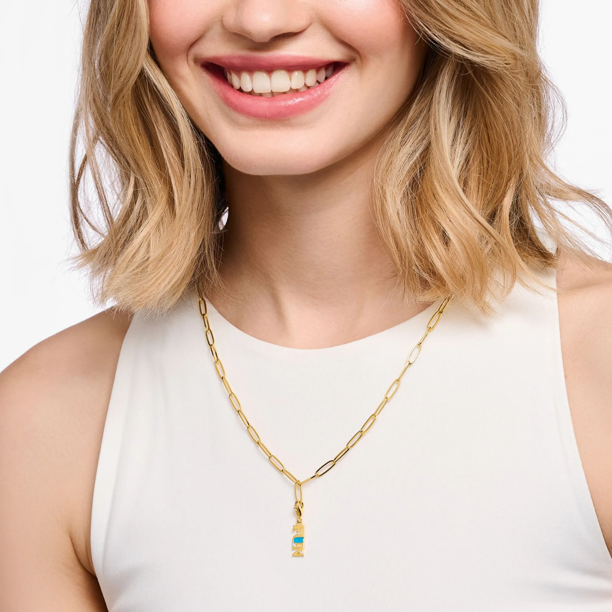 Women THOMAS SABO Charm Necklaces|Charm Necklaces-Charm necklace with white disc gold plated