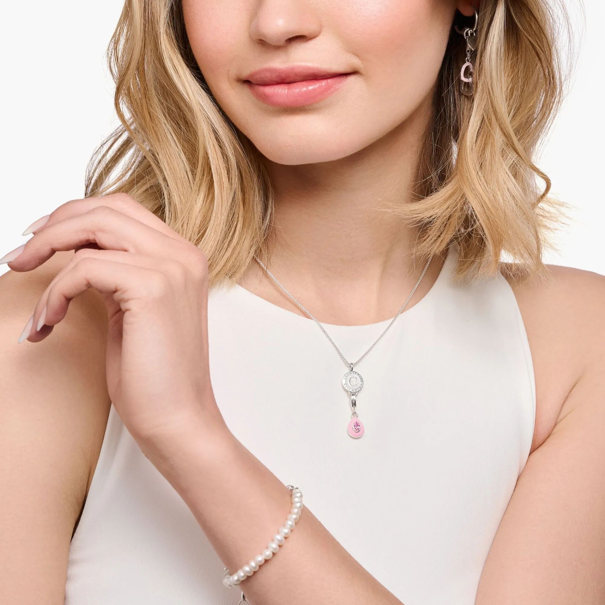 Women THOMAS SABO Charm Necklaces|Charm Necklaces-Charm necklace with white Coin silver