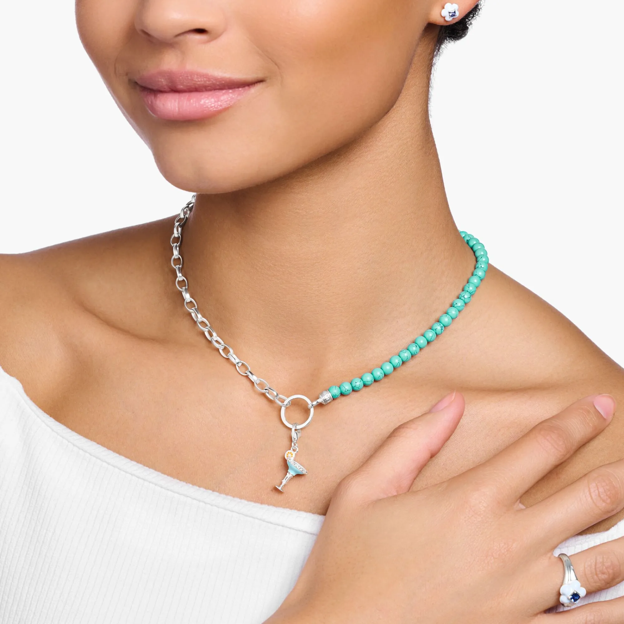 Women THOMAS SABO Charms|Charms-Charm pendant blue cocktail glass silver
