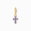Women THOMAS SABO Charms|Charms-Charm pendant cross with amethyst-coloured stones yellow-gold plated
