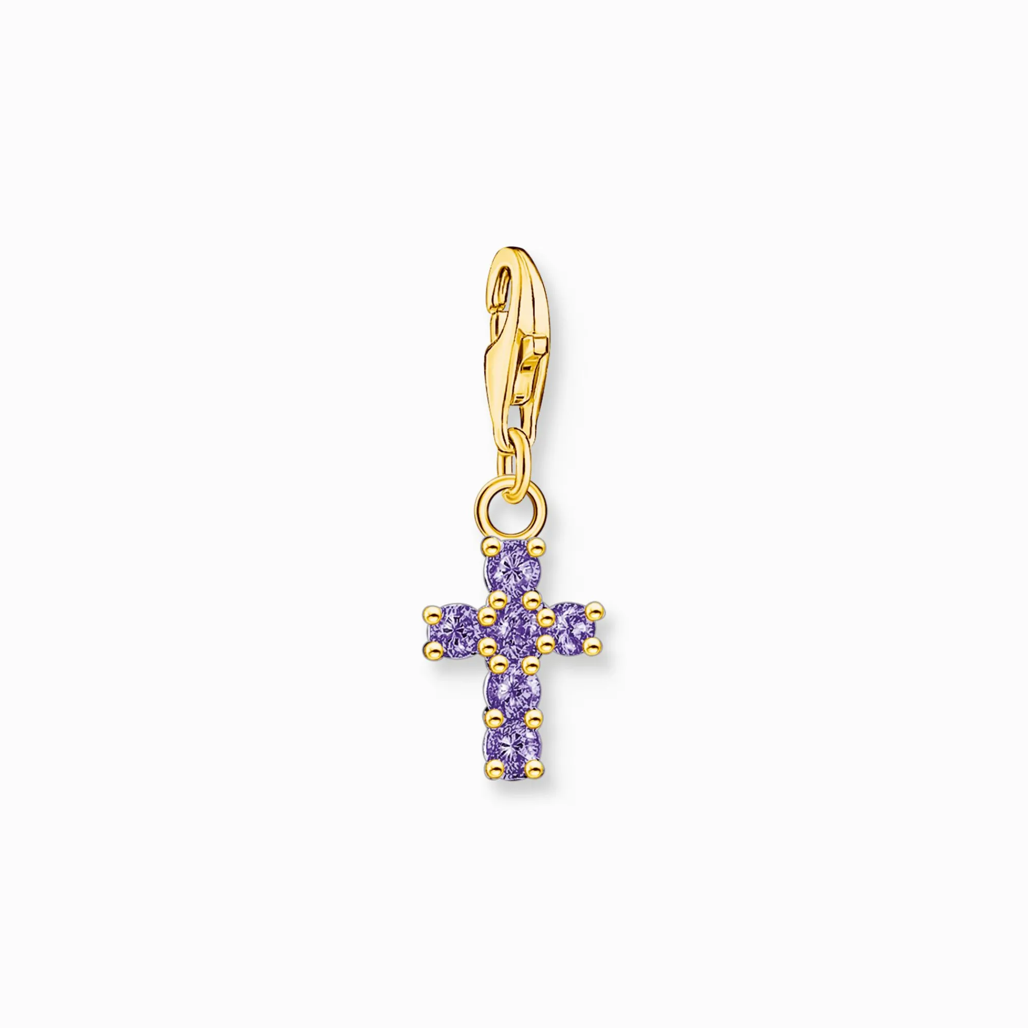 Women THOMAS SABO Charms|Charms-Charm pendant cross with amethyst-coloured stones yellow-gold plated