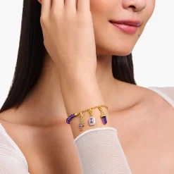 Women THOMAS SABO Charms|Charms-Charm pendant cross with amethyst-coloured stones yellow-gold plated