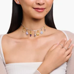 Women THOMAS SABO Charms|Charms-Charm pendant cross with amethyst-coloured stones yellow-gold plated