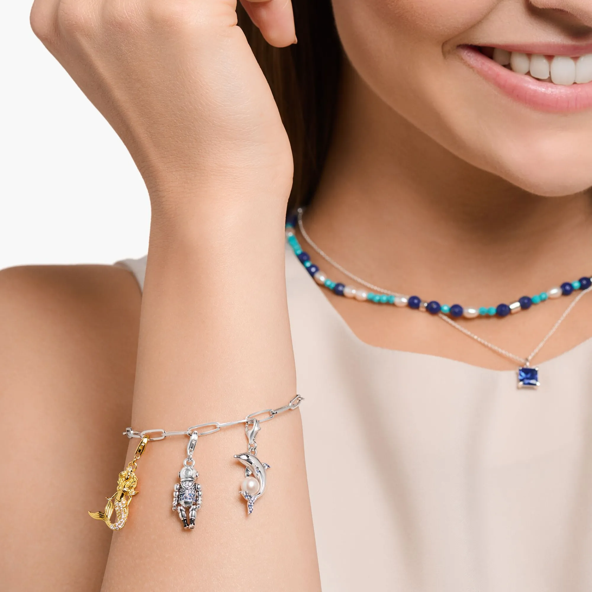 Women THOMAS SABO Charms|Charms-Charm pendant dolphin with pearl silver