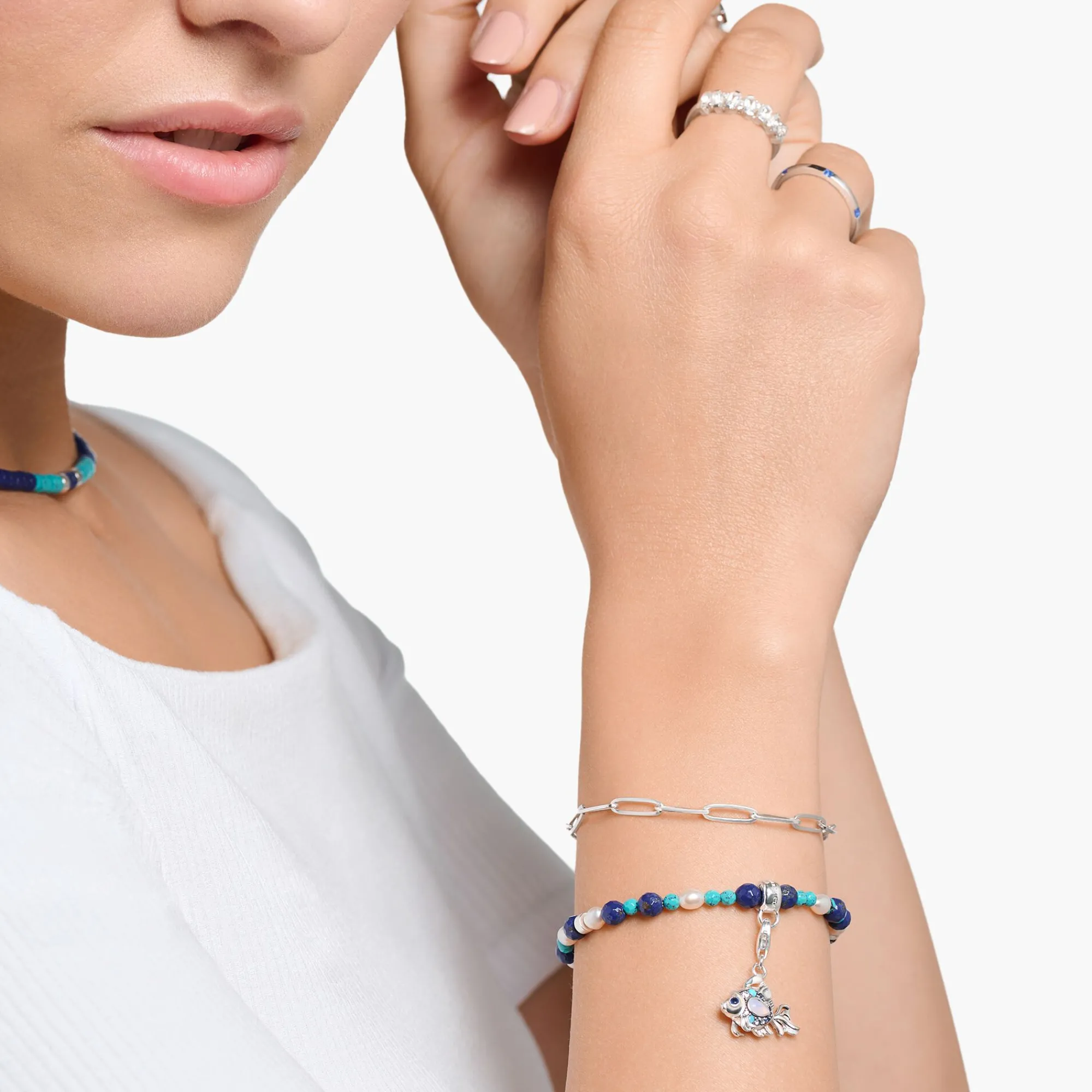 Women THOMAS SABO Charms|Charms-Charm pendant fish with blue stones silver