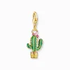 Women THOMAS SABO Charms|Charms-Charm pendant green cactus gold plated
