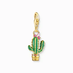 Women THOMAS SABO Charms|Charms-Charm pendant green cactus gold plated