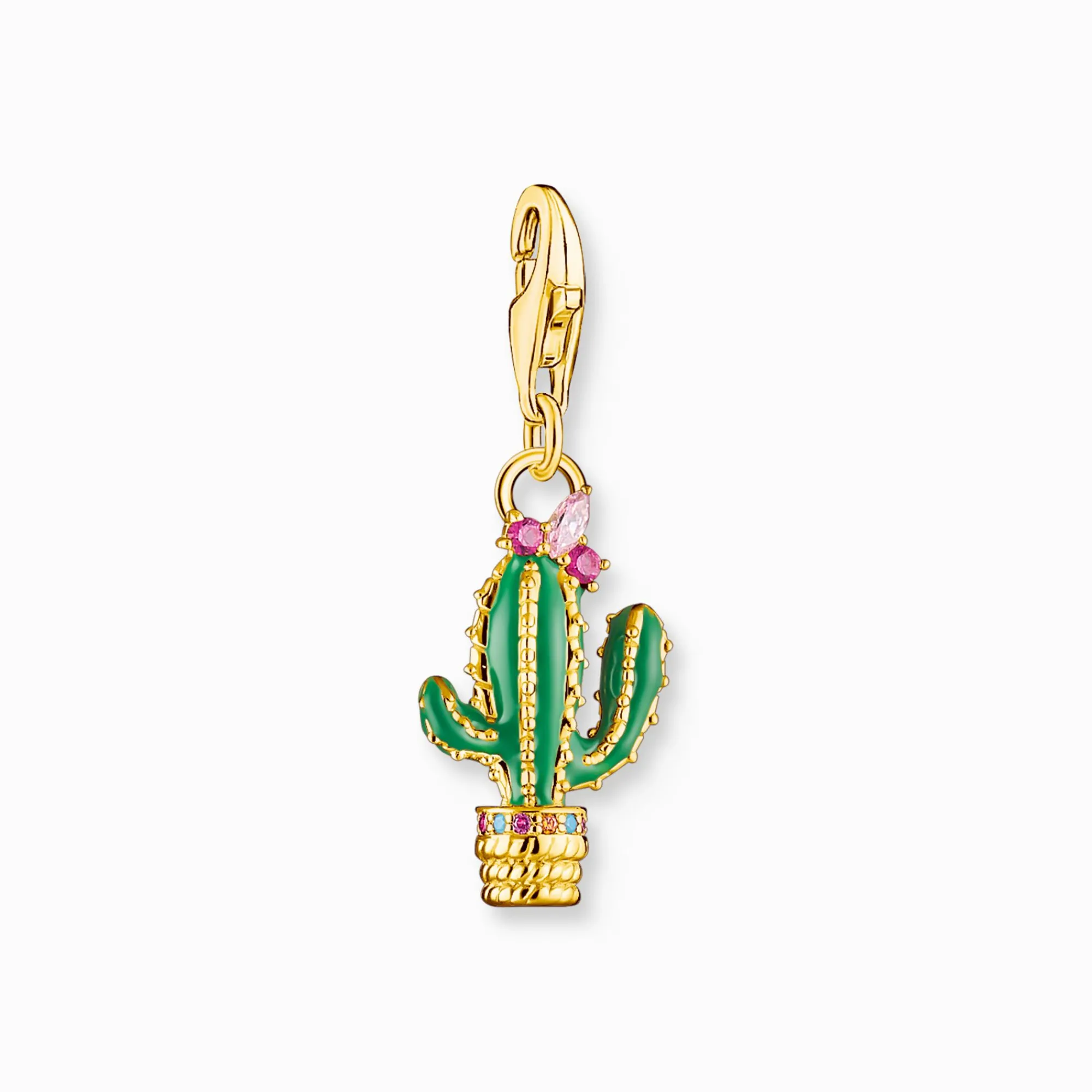 Women THOMAS SABO Charms|Charms-Charm pendant green cactus gold plated