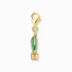 Women THOMAS SABO Charms|Charms-Charm pendant green cactus gold plated
