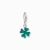 Women THOMAS SABO Charms|Charms-Charm pendant green cloverleaf silver