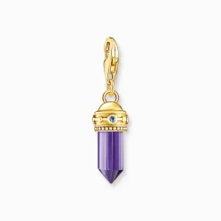 Women THOMAS SABO Charms|Charms-Charm pendant hexagon with imitation amethyst yellow-gold plated