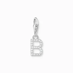 Women THOMAS SABO Charms|Charms-Charm pendant letter B with white stones silver