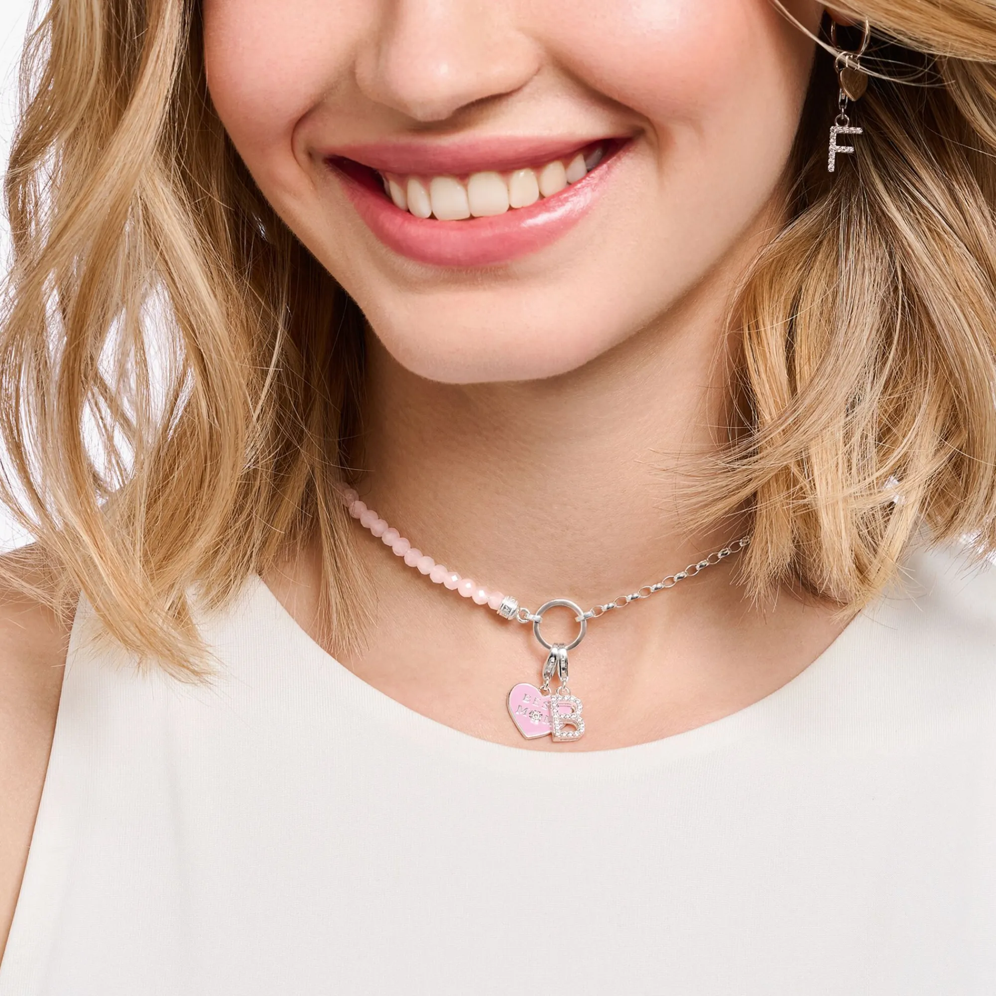 Women THOMAS SABO Charms|Charms-Charm pendant letter B with white stones silver