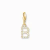 Women THOMAS SABO Charms|Charms-Charm pendant letter B with white stones gold plated