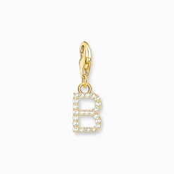 Women THOMAS SABO Charms|Charms-Charm pendant letter B with white stones gold plated
