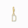Women THOMAS SABO Charms|Charms-Charm pendant letter D with white stones gold plated