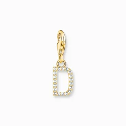 Women THOMAS SABO Charms|Charms-Charm pendant letter D with white stones gold plated