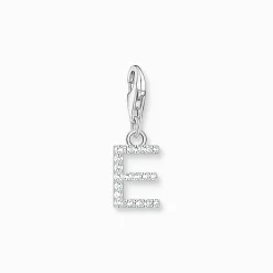 Women THOMAS SABO Charms|Charms-Charm pendant letter E with white stones silver