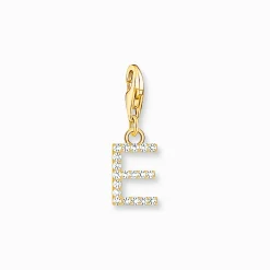 Women THOMAS SABO Charms|Charms-Charm pendant letter E with white stones gold plated