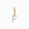 Women THOMAS SABO Charms|Charms-Charm pendant letter F with white stones gold plated