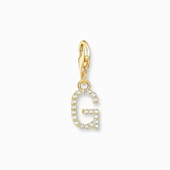 Women THOMAS SABO Charms|Charms-Charm pendant letter G with white stones gold plated