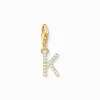 Women THOMAS SABO 18-Carat Gold-Plating - 925 Silver-Charm pendant letter K with white stones gold plated