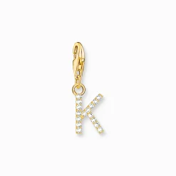Women THOMAS SABO 18-Carat Gold-Plating - 925 Silver-Charm pendant letter K with white stones gold plated