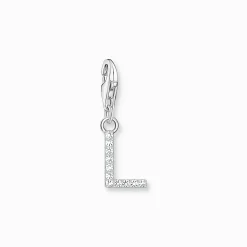 Women THOMAS SABO Charms|Charms-Charm pendant letter L with white stones silver