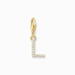 Women THOMAS SABO 18-Carat Gold-Plating - 925 Silver-Charm pendant letter L with white stones gold plated