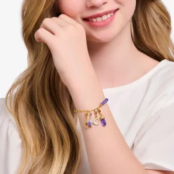 Women THOMAS SABO 18-Carat Gold-Plating - 925 Silver-Charm pendant letter L with white stones gold plated
