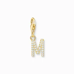 Women THOMAS SABO Charms|Charms-Charm pendant letter M with white stones gold plated
