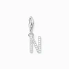 Women THOMAS SABO Charms|Charms-Charm pendant letter N with white stones silver