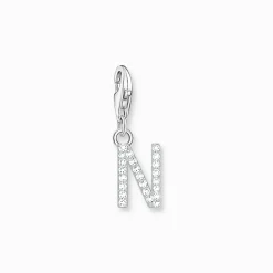 Women THOMAS SABO Charms|Charms-Charm pendant letter N with white stones silver