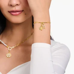 Women THOMAS SABO 18-Carat Gold-Plating - 925 Silver-Charm pendant letter N with white stones gold plated