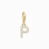 Women THOMAS SABO 18-Carat Gold-Plating - 925 Silver-Charm pendant letter P with white stones gold plated